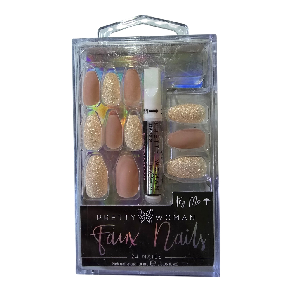 Faux Nails Set - Nude and Gold